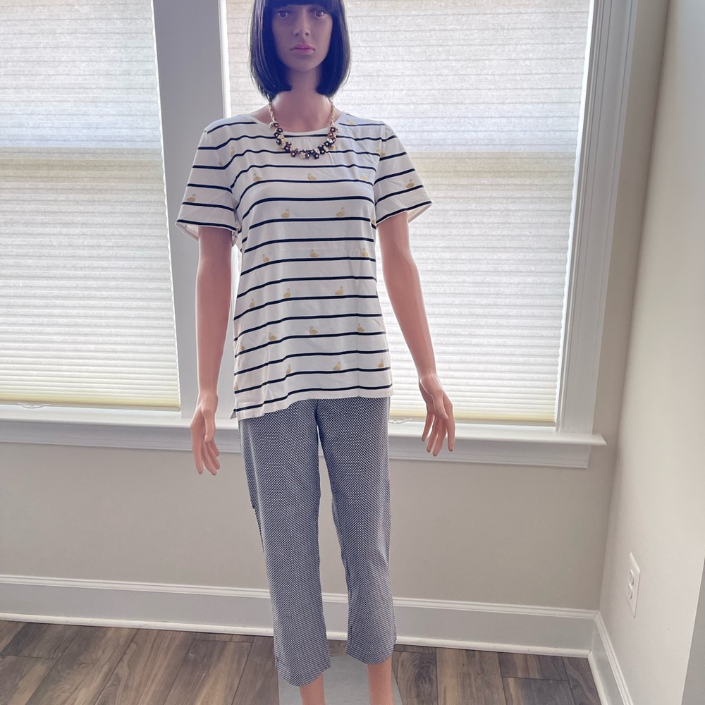 Talbots Classic White and Black Striped Tee